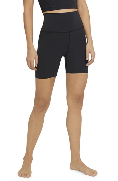Shop Nike Yoga Luxe Tight Shorts In Black/ Dk Smoke Grey