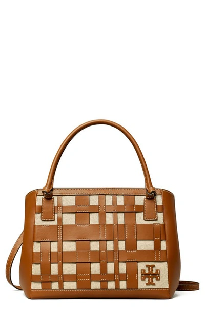 Tory Burch Mcgraw Canvas & Leather Woven Satchel In Natural 