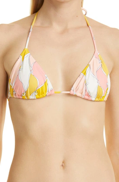 Shop Emilio Pucci Losanghe Triangle Bikini Top In Giallo Rosa