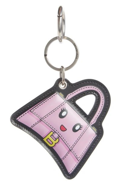 Shop Balenciaga Hourglass Leather Key Ring In Pink
