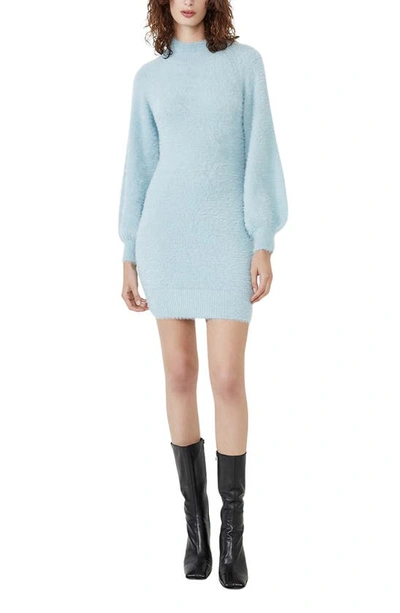 Shop Bardot Long Sleeve Fuzzy Sweater Minidress In Dusty Blue