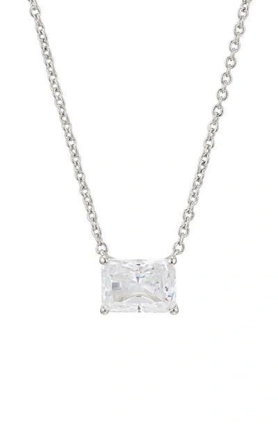 Shop Nadri Modern Luv Large Emerald Cut Cubic Zirconia Pendant Necklace In Rhodium