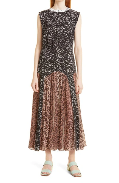 Shop Rixo London Coralie Mix Print Sleeveless Dress In Leopard Polka Dot