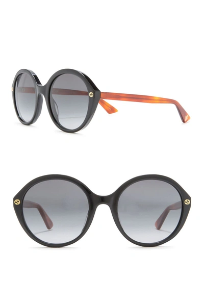 Shop Gucci 55mm Round Sunglasses In Shiny Black