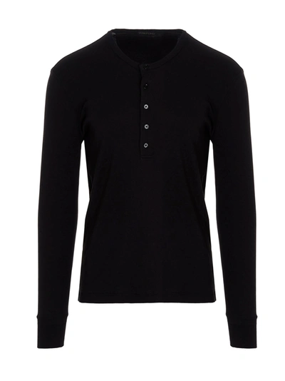 Shop Tom Ford Fluid Rib Henley T-shirt In Black