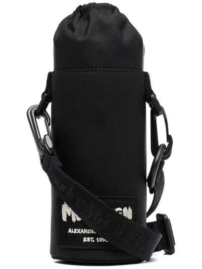 Shop Alexander Mcqueen Man Black And Ivory Mcqueen Graffiti Bottle Cage In Black/black/off White