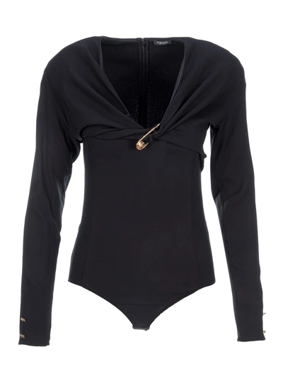 Shop Versace Safety Pin Bodysuit In Black