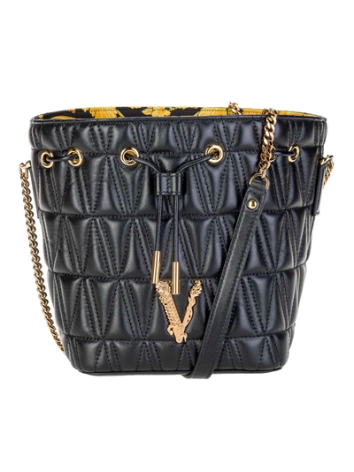 Shop Versace Versus Quilted Leather Crossbody Bag In Black Gold