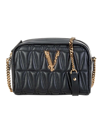 Shop Versace Virtus Quilted Crossbody Bag In Black Gold