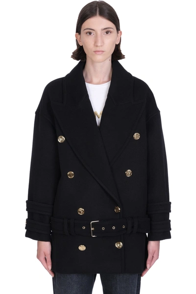 Shop Balmain Coat In Black Cashmere