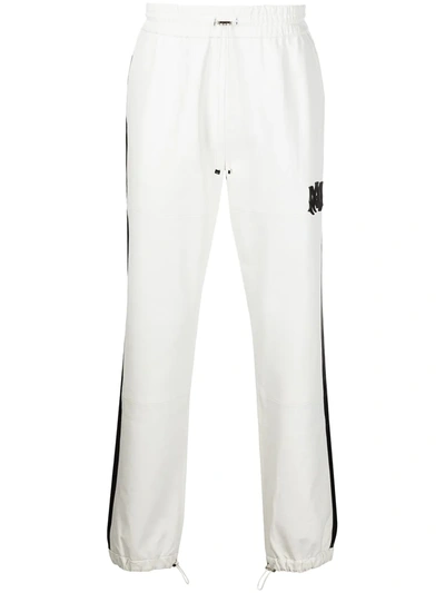 Shop Amiri Leather Side-stripe Track Trousers In Weiss