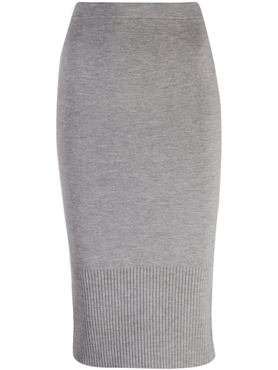 Shop Alice And Olivia Ribbed-knit Wool Skirt In Grau