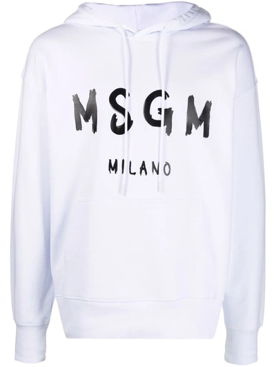 Shop Msgm Logo-print Pullover Hoodie In Weiss