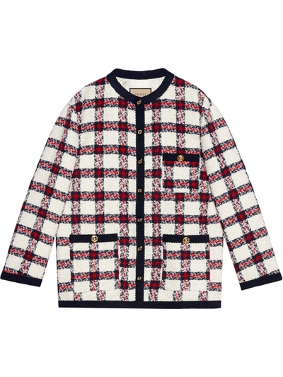 Shop Gucci Linen Checked Tweed Jacket In White