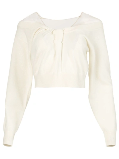 Shop Alexander Wang Illusion Tulle Twist Cashmere Pullover Top In Neutrals