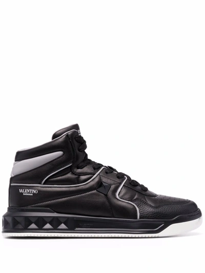 Shop Valentino One Stud High-top Sneakers In Black