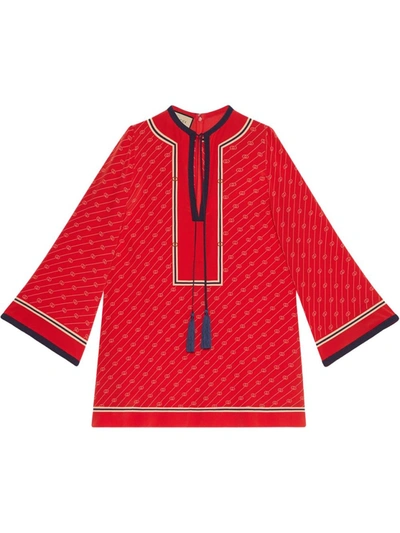 Shop Gucci Diagonal Gg Silk Kaftan Dress In Red