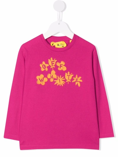 Off-white Kids' Floral Logo Arrow Graphic Tee In Pink