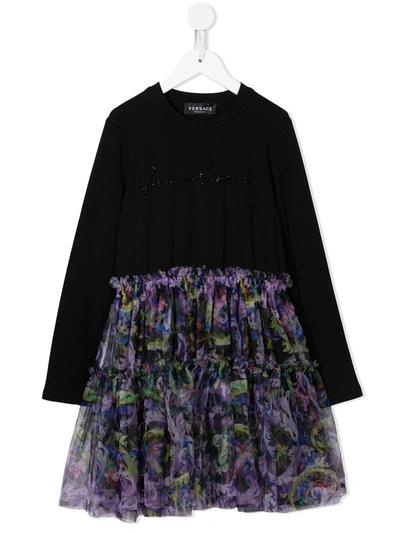 Shop Versace Floral Tulle-skirt Dress In Black