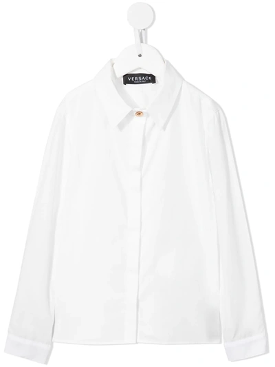 Shop Versace Longsleeved Cotton Shirt In White