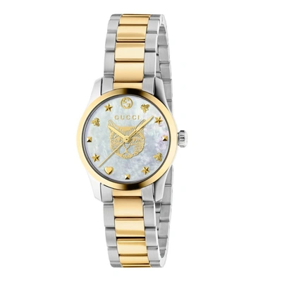 Shop Gucci G-timeless Quartz Mother Of Pearl Dial Ladies Watch Ya1265012 In Two Tone  / Gold / Gold Tone / Mop / Mother Of Pearl / Yellow