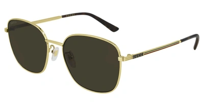 Shop Gucci Brown Rectangular Mens Sunglasses Gg 0837sk 002 57 In Brown,gold Tone