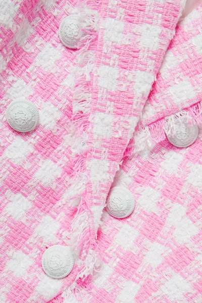 Shop Balmain Frayed Checked Cotton-blend Tweed Blazer In Pink