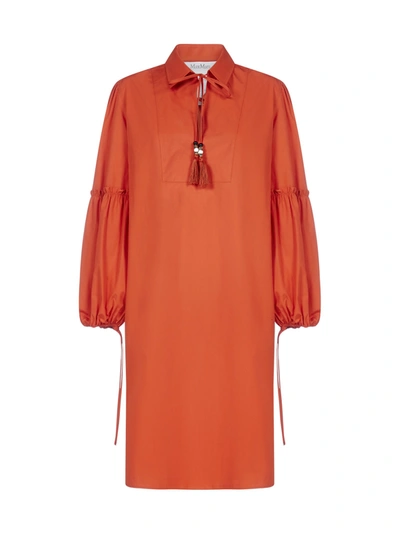 Shop Max Mara Puff Sleeve Tunic Dress In Orange