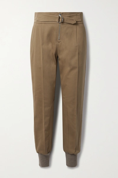Shop Chloé Belted Cotton-drill Tapered Pants In Brown