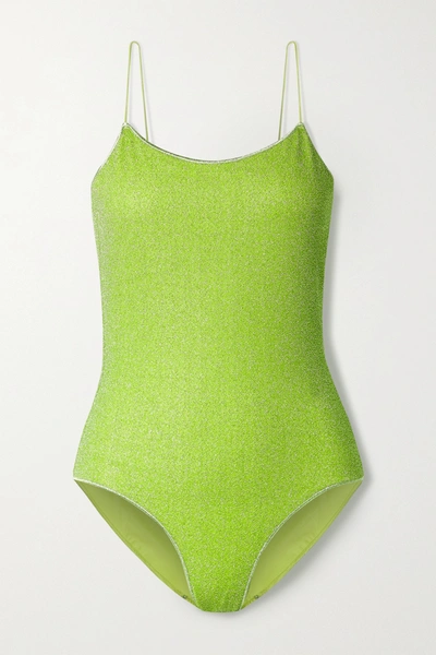 Shop Oseree Lumière Stretch-lurex Swimsuit In Green