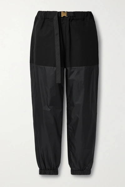 Shop Sacai Belted Paneled Cotton-blend And Shell Track Pants In Black