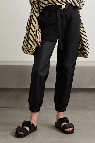 Shop Sacai Belted Paneled Cotton-blend And Shell Track Pants In Black