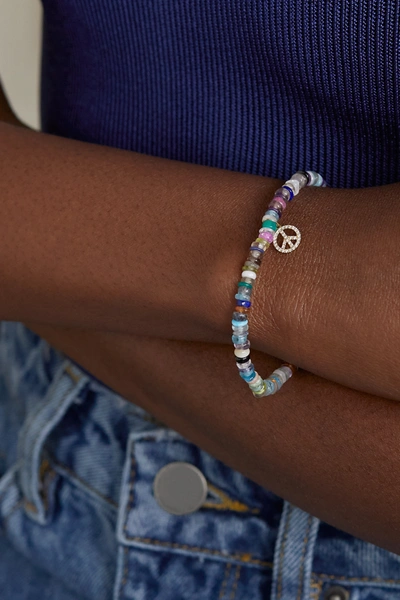 Sydney Evan Mini Peace Sign 14-karat Gold, Diamond And Bead Bracelet In Gold