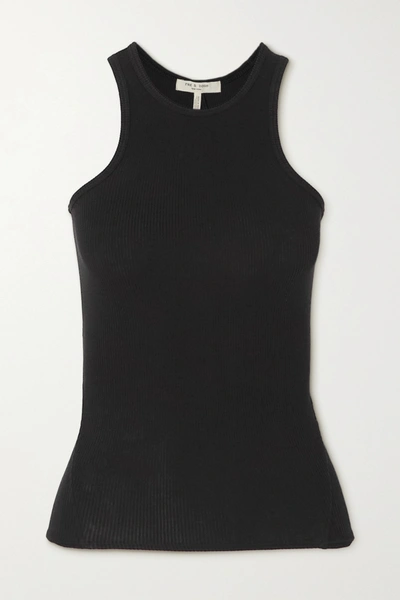 Shop Rag & Bone The Essential Ribbed Stretch-organic Pima Cotton Jersey Tank In Black