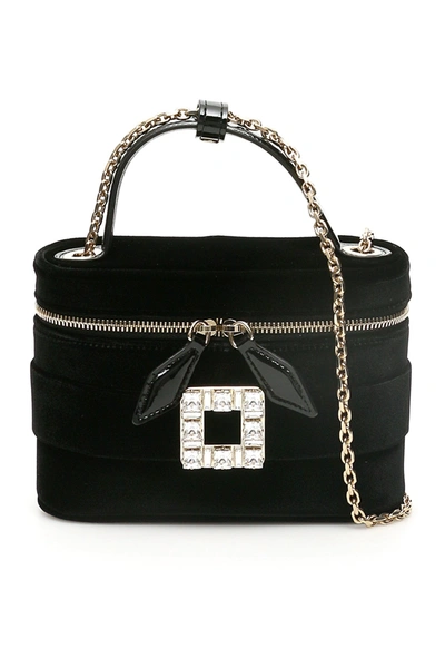 Shop Roger Vivier Vanity Strass Buckle Micro Tote Bag In Black