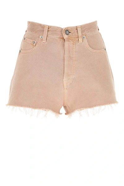 Shop Saint Laurent Frayed Hem Denim Shorts In Pink