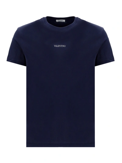 Shop Valentino Logo Lettering Cotton T-shirt In Blue