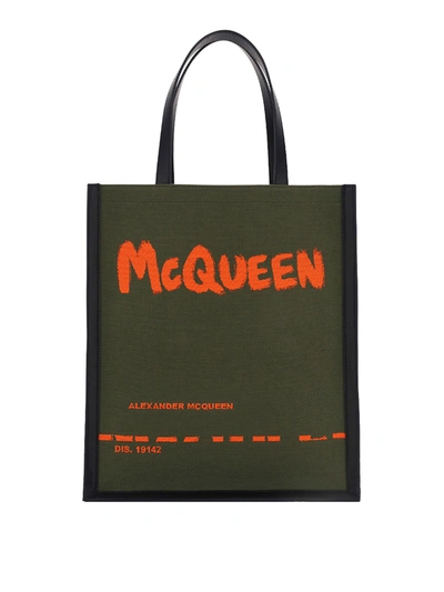 Shop Alexander Mcqueen Graffiti Shopping Bag In Green