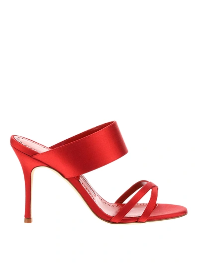 Shop Manolo Blahnik Gueypla90 Silk Sandals In Red