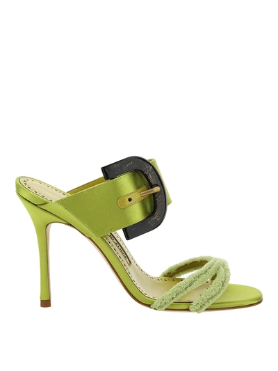 Shop Manolo Blahnik Guey Satin Sandals In Green