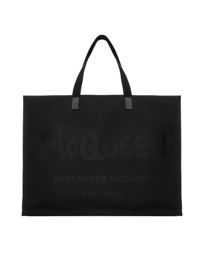 Shop Alexander Mcqueen East West Graffiti Logo Tote Bag In Black