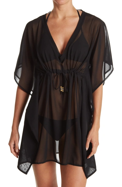 Shop Echo Solid Silky Butterfly Sleeve Poncho In Black