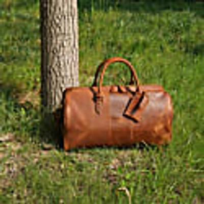 Touri Genuine Leather Duffle With Luggage Tag In Brown In In