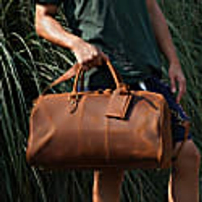 Touri Genuine Leather Duffle With Luggage Tag In Brown In In
