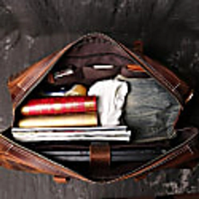 Touri Genuine Leather Duffle With Luggage Tag In Brown In In