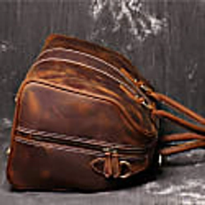 Touri Genuine Leather Duffle With Luggage Tag In Brown In In