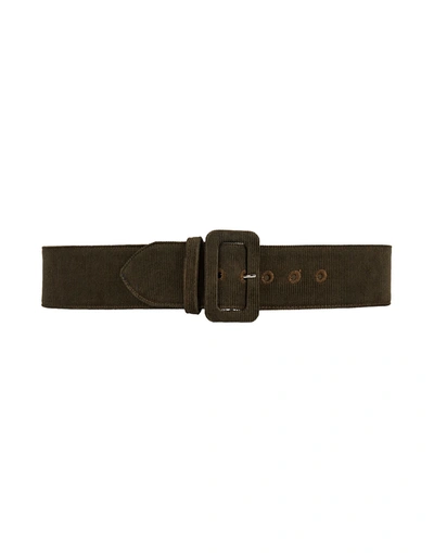 Shop 8 By Yoox Corduroy High Waist Belt Woman Belt Dark Green Size L Cotton, Leather