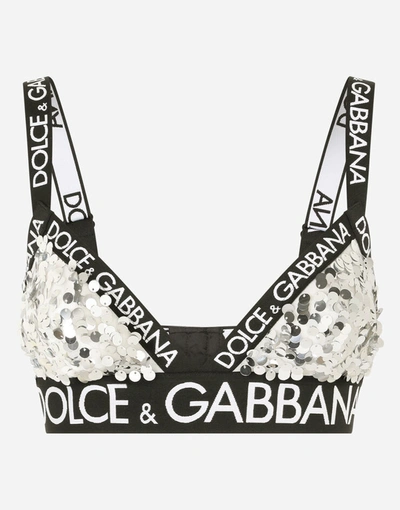 Shop Dolce & Gabbana Sequined Triangle Bra With Branded Elastic