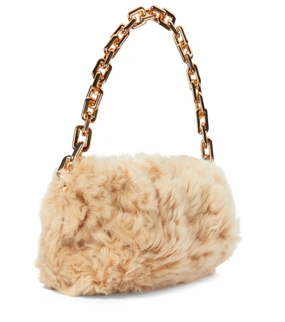 Shop Bottega Veneta Chain Pouch Shearling Shoulder Bag In Beige