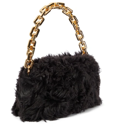 Shop Bottega Veneta Chain Pouch Shearling Shoulder Bag In Black